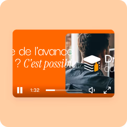 Interface vidéo avec un homme vu de dos et texte en français demandant si l’avance est possible, avec commandes de lecture visibles.
